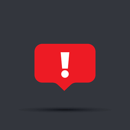 Speech bubble red attention sign icon. New message or alert icon.attention warning attacker alert sign with exclamation mark. beware alertness of internet danger symbol. Security protection