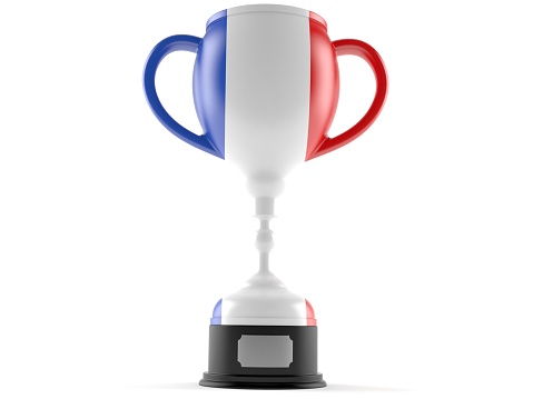 Trophy with french flag isolated on white background. 3d illustration