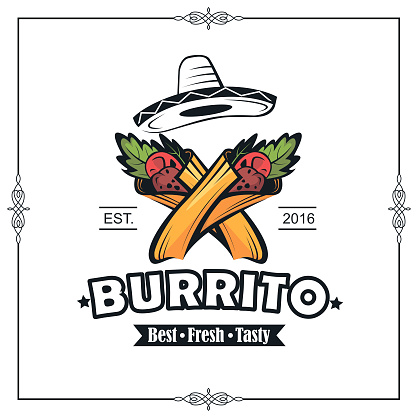 retro illustration of fast food emblem with burrito