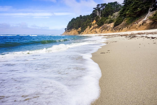 istock Sandy beach on the Pacific Ocean coastline, Moss Beach, California 1134324952
