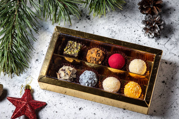 istock Homemade chocolate truffle candies in a gift box 1134325292