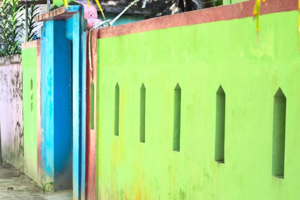 istock Colored maldivian house with a green wall with windows (Ari Atoll, Maldives) 1134326163