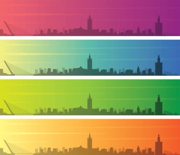 Seville Multiple Color Gradient Skyline Banner Seville Multiple Color Gradient Skyline Banner sevilla stock illustrations