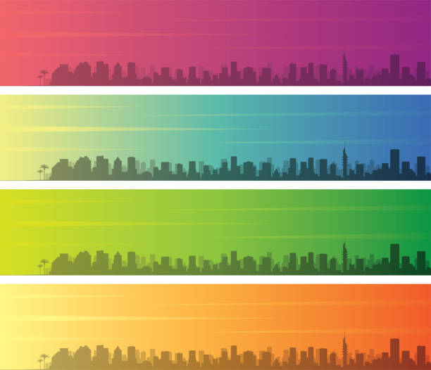 Tel Aviv Multiple Color Gradient Skyline Banner Tel Aviv Multiple Color Gradient Skyline Banner israel skyline stock illustrations