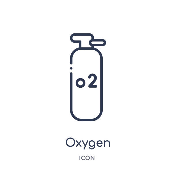 illustrations, cliparts, dessins animés et icônes de icône linéaire d'oxygène de la collection de contour de l'industrie. l'icône d'oxygène de ligne mince a isolé sur le fond blanc. illustration à la mode d'oxygène - bouteille doxygène