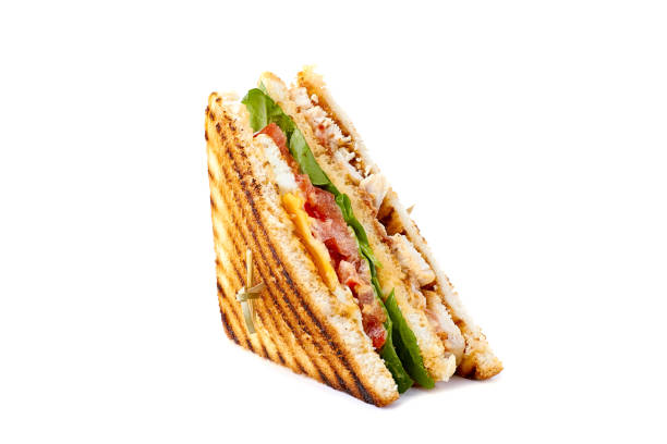 화이트 클럽 샌드위치의 수직 슬라이스 - club sandwich large bread breakfast 뉴스 사진 이미지