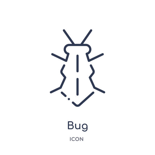 illustrazioni stock, clip art, cartoni animati e icone di tendenza di icona bug lineare della raccolta di strutture di sicurezza internet. icona bug linea sottile isolata su sfondo bianco. bug illustrazione alla moda - ant worm vector animal themes