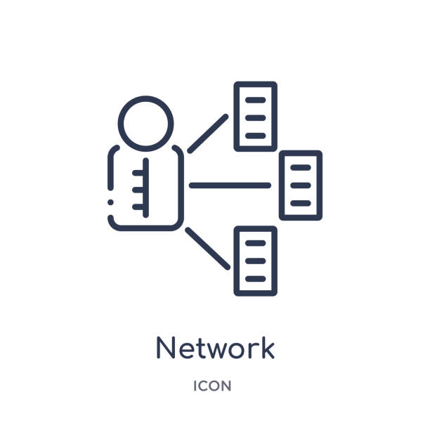 illustrazioni stock, clip art, cartoni animati e icone di tendenza di icona dell'amministratore di rete lineare dalla raccolta di strutture di sicurezza e di rete internet. icona dell'amministratore di rete a linea sottile isolata su sfondo bianco. illustrazione alla moda amministratore di rete - adminstrator