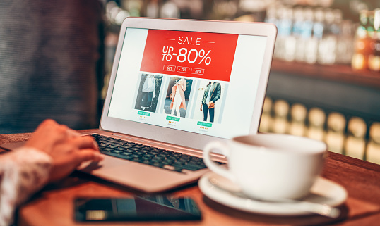 Online shopping website on laptop screen. online shopping concept