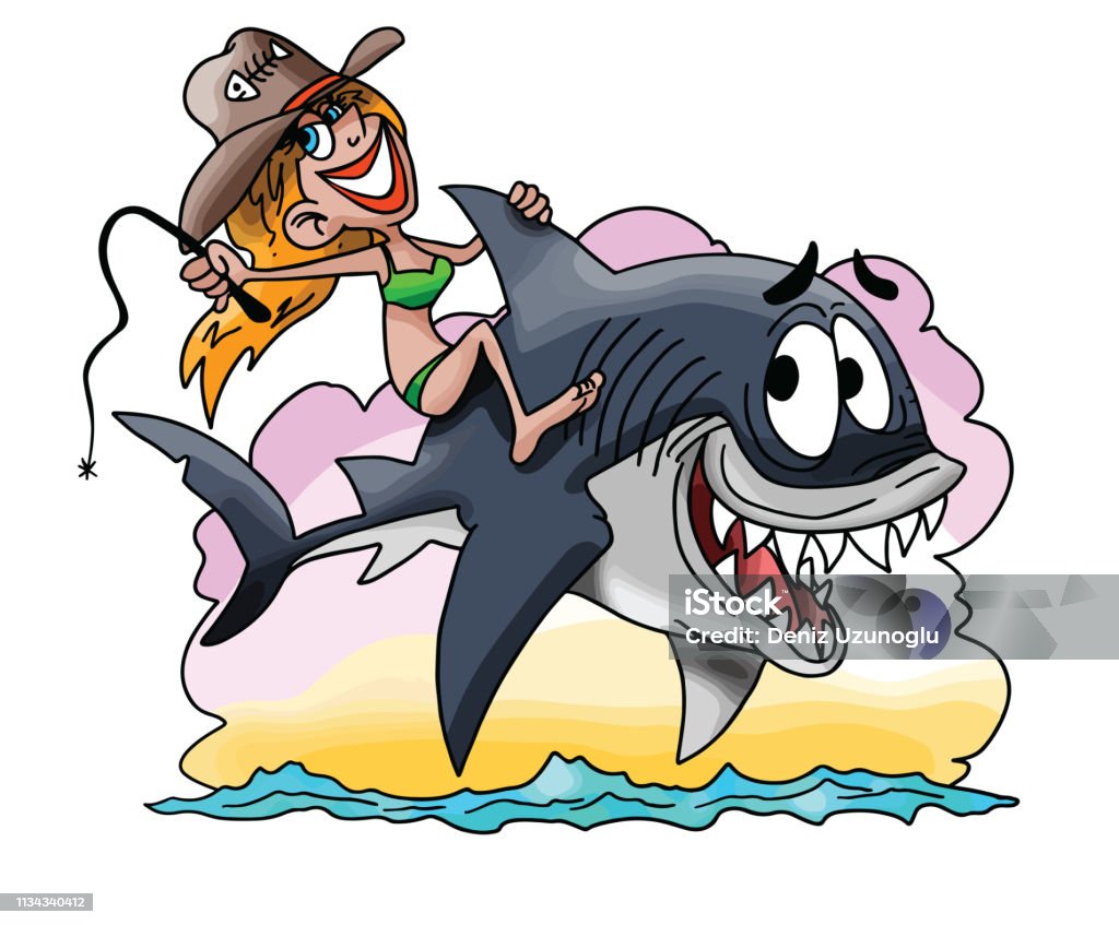 Phim Hoạt Hình Cô Gái Tóc Vàng Cưỡi Một Con Cá Mập Trắng Lớn ...