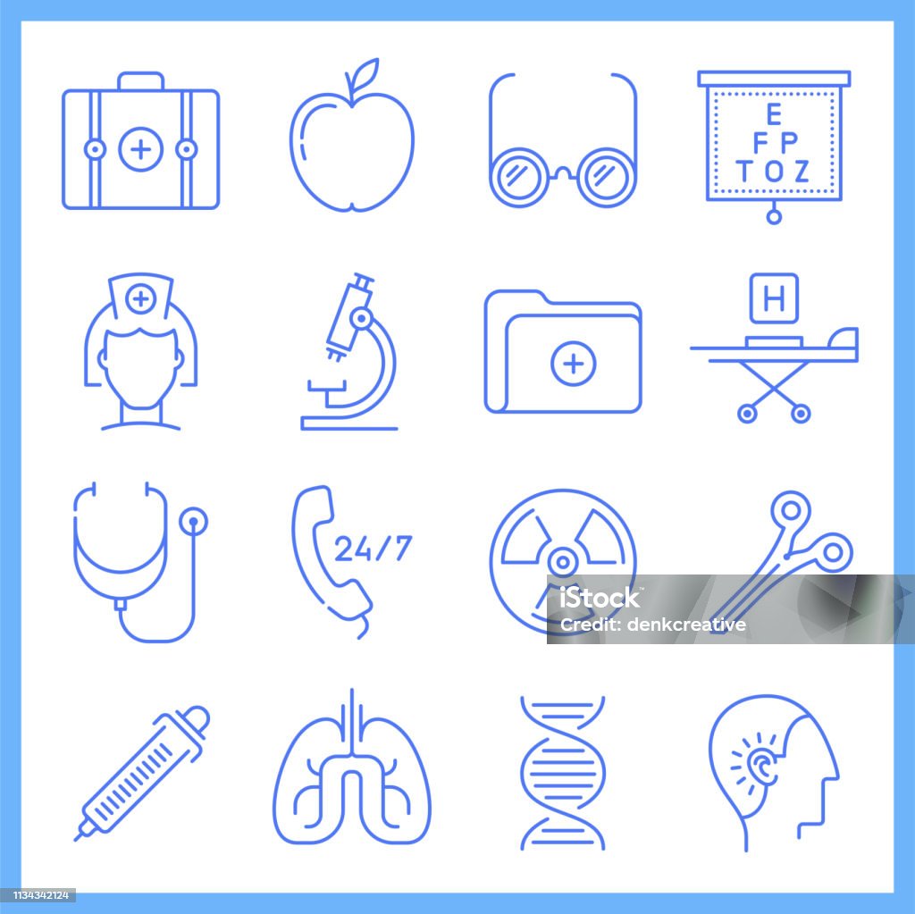 Health Care Programmes Blueprint Style Vector Icon Set Modern health care programmes blueprint style concept outline symbols. Line vector icon sets for infographics and web designs. DNA stock vector