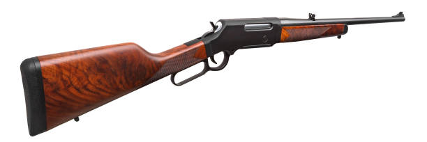 istock Old American wild west rifle isolated on white back 1134344720