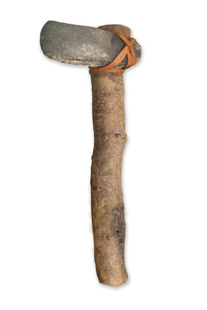 istock Lithic axe with wooden handle and leather strapping 1134344993