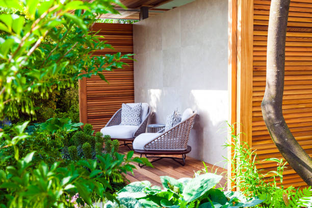 istock Patio area in a landscaped garden 1134351287
