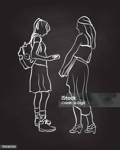 School Gossip Girls Stock Illustration - Download Image Now - Adult, Adults Only, Art