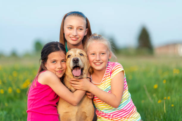 istock Little girls playing with their dog 1134361411