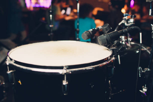 istock Drum Set with some cymbals on stage before a live Concert. 1134362137