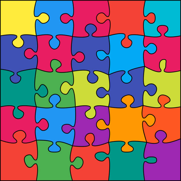 istock Background with 25 colorful puzzle frame separate pieces, mosaic, details, tiles, parts. 1134362273