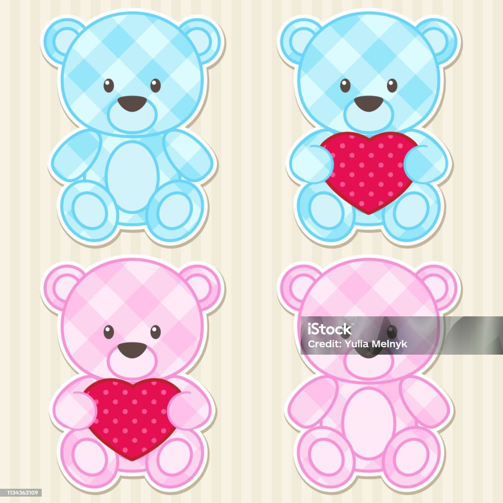 Teddy Bears In Blue And Pink Colors Stock Illustration - Download ...