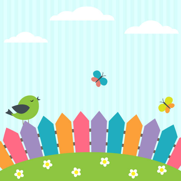 ilustraciones, imágenes clip art, dibujos animados e iconos de stock de pájaros y mariposas - child preschool backgrounds baby