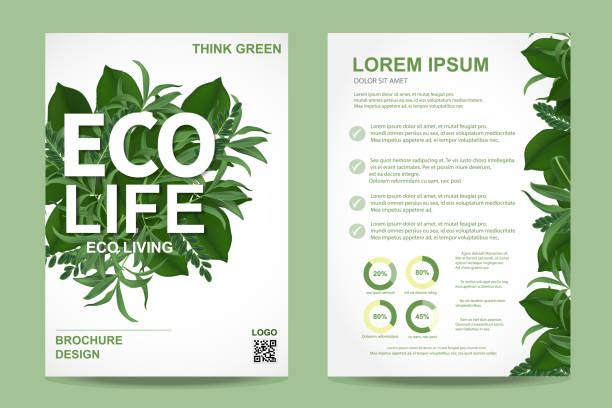 ecology brochure flyer design layout template in A4 size, eco life and green concept, Vector Earth day brochure and Background. ECO friendly Ecology concept. realistic tree leaves and simple green design Vector illustration. tree borders stock illustrations