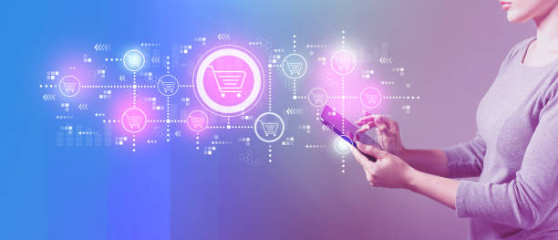 istock Online shopping theme with woman using a tablet 1134366916