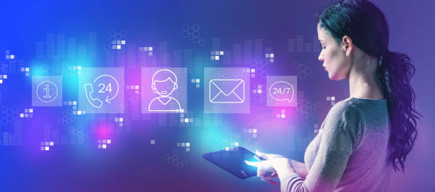 istock Customer service 24 hours 7 days a week with woman using a tablet 1134366931