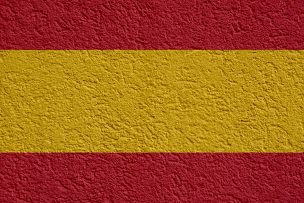 Spain Politics Or Business Concept: Spanish Flag Wall With Plaster, Background Texture