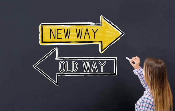 istock Old way or new way with young woman 1134373859