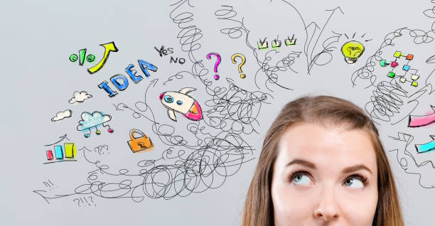 istock Many thoughts with young woman 1134373879