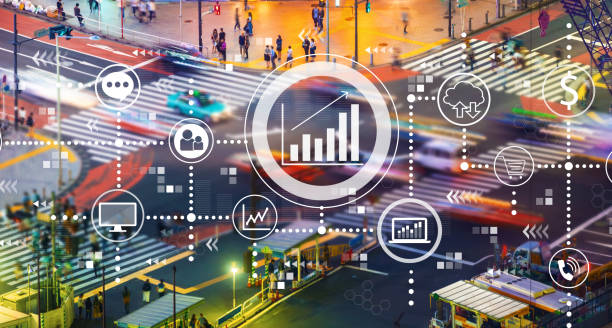 istock Marketing concept with city traffic intersection 1134373899