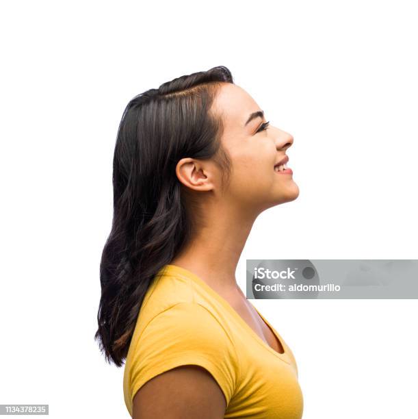 Side View Of One Young Woman Stock Photo - Download Image Now - Profile View, Women, One Woman Only