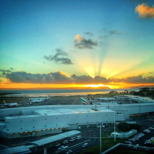 Light beams at the end of the day over the airport.