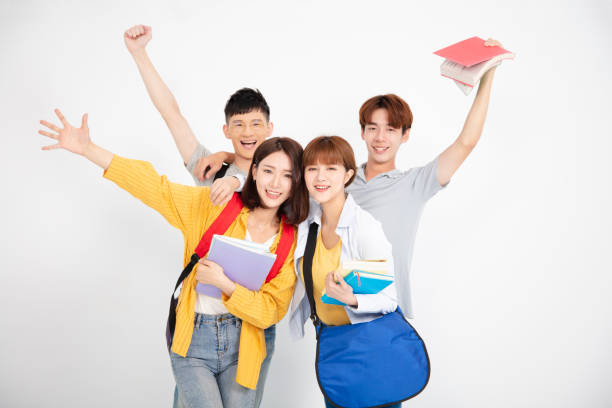 happy asian young group of student