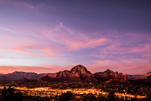 A colorful sky reflects on Sedona’s Airport Mesa