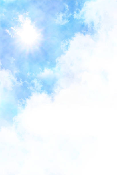 istock Summer blue sky and clouds and sun drawn with watercolors 1134385413
