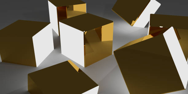 istock 3d illustration of golden cubes with light 1134390208