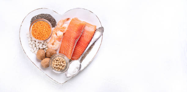 sources of omega 3 - nutritional supplement salmon food flax imagens e fotografias de stock