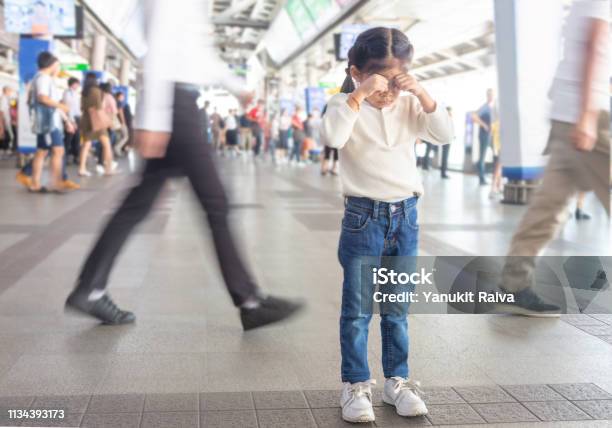 Kid Crying To Lost Parent On Sky Train Station Stock Photo - Download Image Now - Child, Lost, Kidnapping