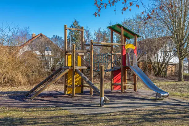 Jungle gym on a deserted playground in late autumn