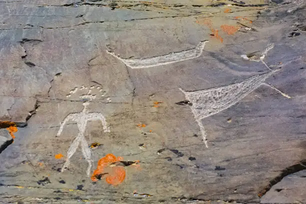 Photo of Rock paintings on the rocks in Chukotka.