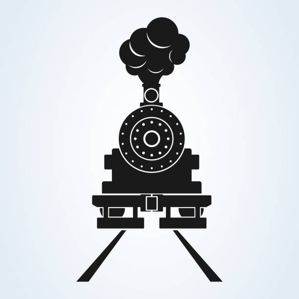 흰색 바탕에 오래 된 기차 앞 아이콘 벡터, 증기 기차. 오래 된 기관차 그림 유형입니다. - train steam train vector silhouette stock illustrations