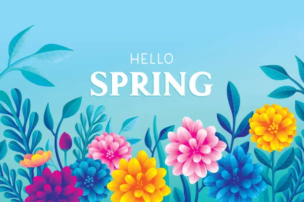 Vector illustration of Hello blooming spring flowers