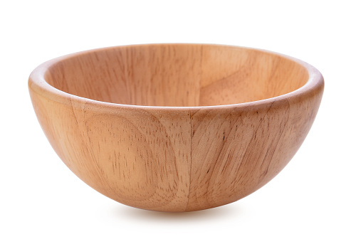 Wooden bowl on white background