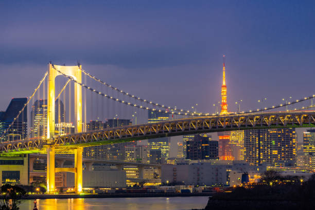 istock Tokyo tower with rainbow bridge sunset 1134429161