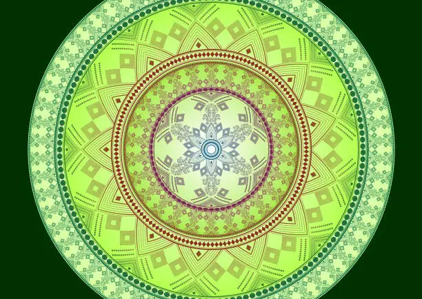 Vector illustration of Vector green background of a round pattern in the form of a mandala. Ancient decorative elements.