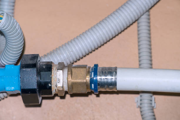 istock Connection of plastic pipes through the coupling 1134430310