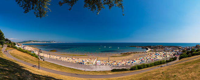 Panoramic view of Lyme Regis Cobb and Harbour