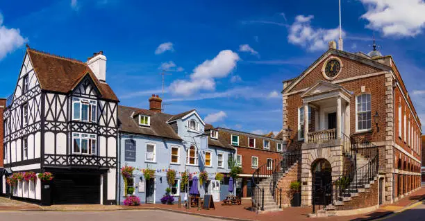 Panoramic view of Old Poole Town buildings
