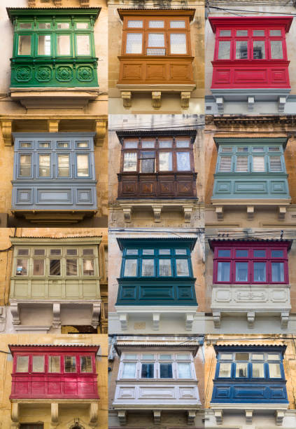 Set of traditional balcony window on a building from Malta